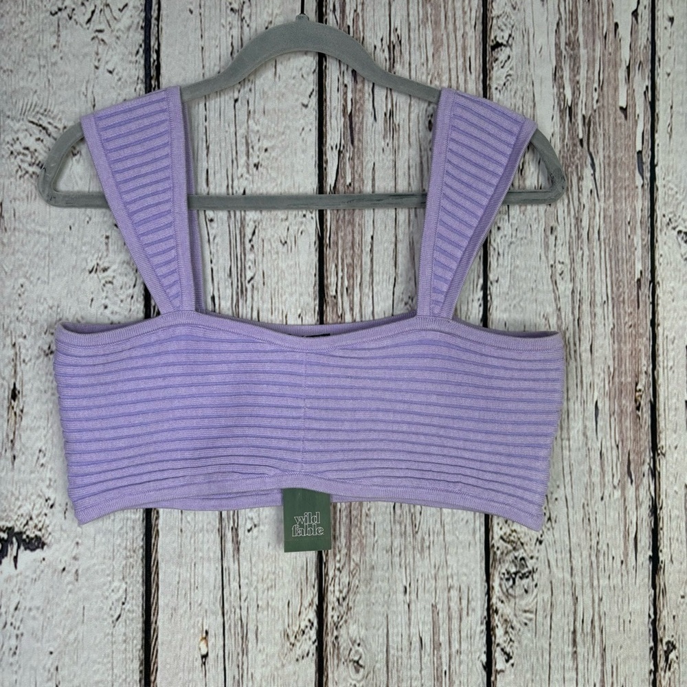 🏷️NWT‎ Wild Fable Size Large Lavender Purple Sweater Knit Crop Top Wide Straps